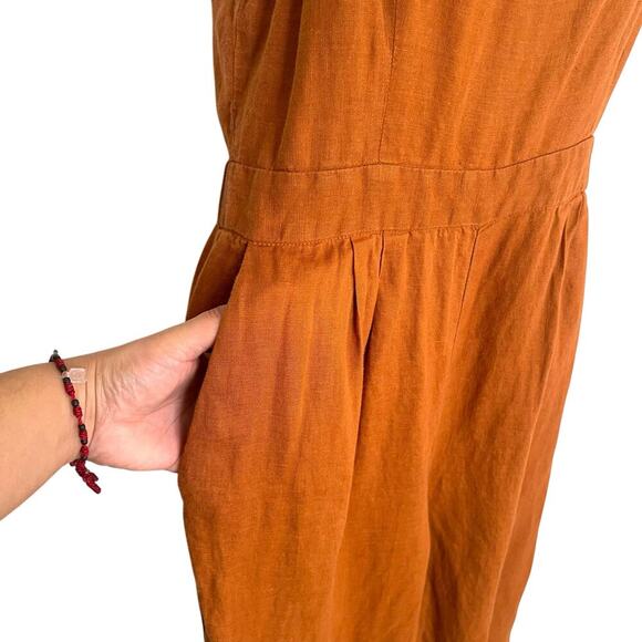 J.Crew Women's 100% Linen Sleeveless Lagenlook Jumpsuit Mustard Size 8 - Picture 4 of 11